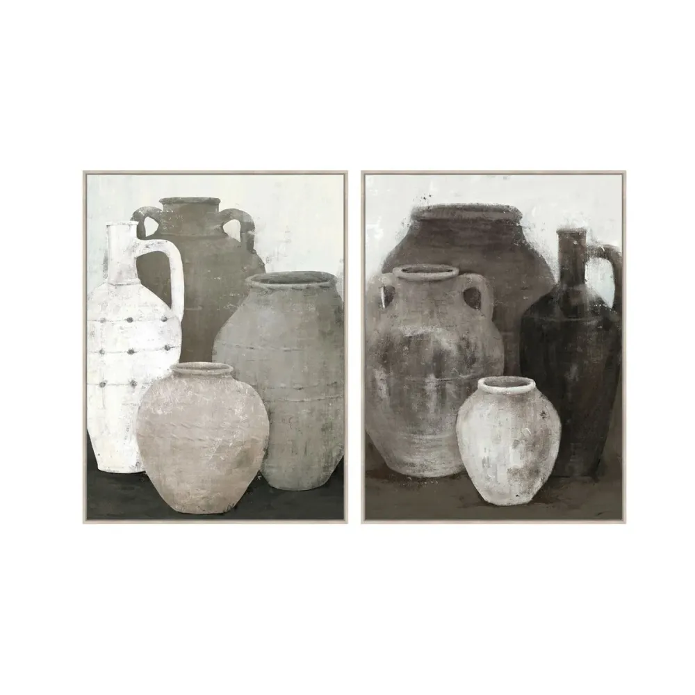 Maalaus Home ESPRIT Musta Harmaa Itämainen Maljakko 90 x 4 x 120 cm (2 osaa)
