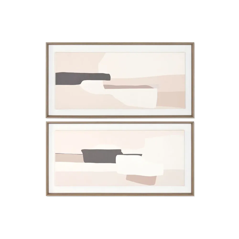 Maalaus Home ESPRIT Valkoinen Beige Abstrakti Kaupunki 100 x 4 x 50 cm (2 osaa)