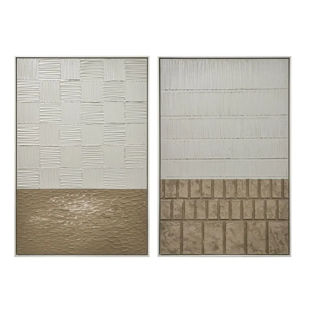 Maalaus Home ESPRIT Valkoinen Beige Moderni Skandinaavinen 83 x 4 x 123 cm (2 osaa)