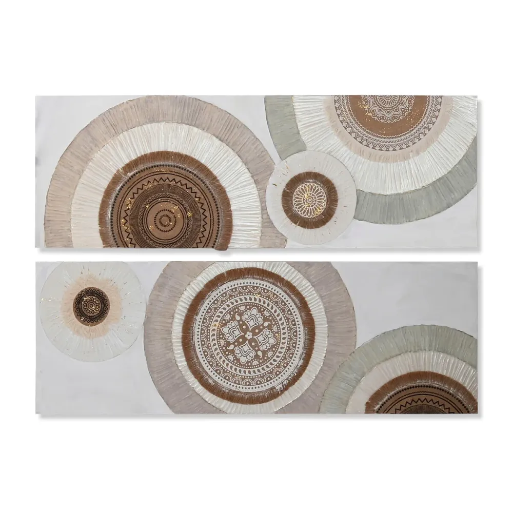 Maalaus Home ESPRIT Valkoinen Beige Ympyrät Skandinaavinen 150 x 3 x 50 cm (2 osaa)