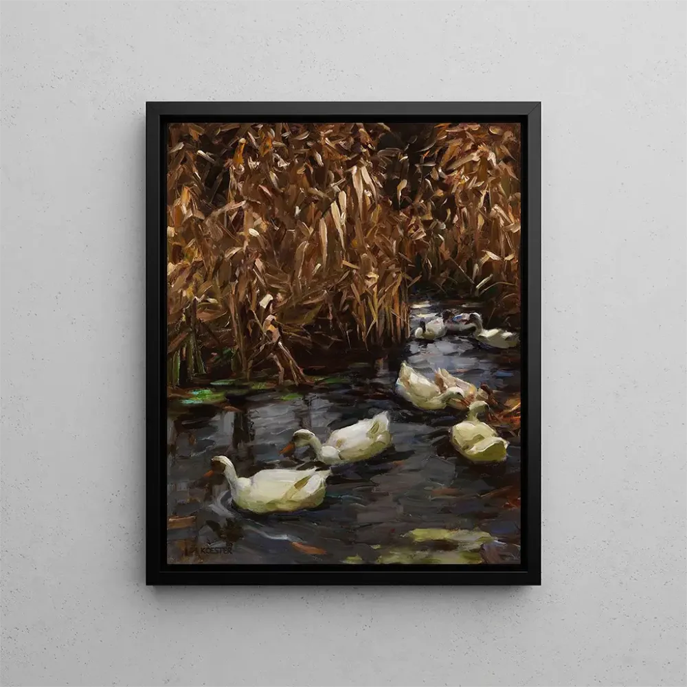 Maalaus Huit canards dans les roseaux d'automne - Alexander Koester | Taidetuloste