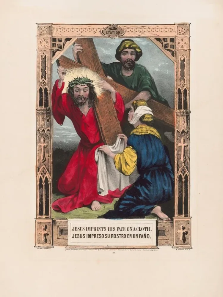 Maalaus Jeesus painaa kasvonsa pyyhkeeseen - Currier & Ives | Taidetuloste
