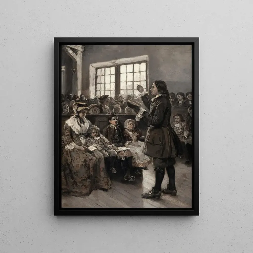 Maalaus John Wesley opettamassa sunnuntai-koulussaan - Alice Barber Stephens | Taidetuloste