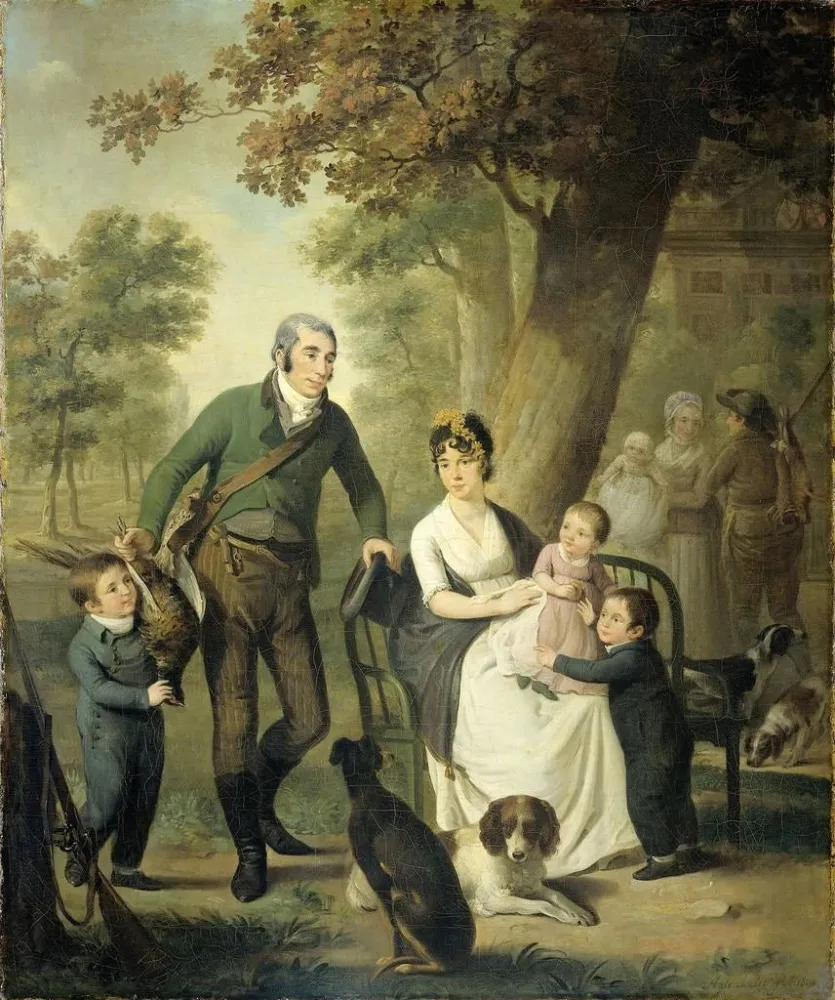 Maalaus Jonkheer Gysbert Carel Rutger Reinier van Brienen van Ramerus 1771-1821 avec sa femme et quatre de leurs enfants -...