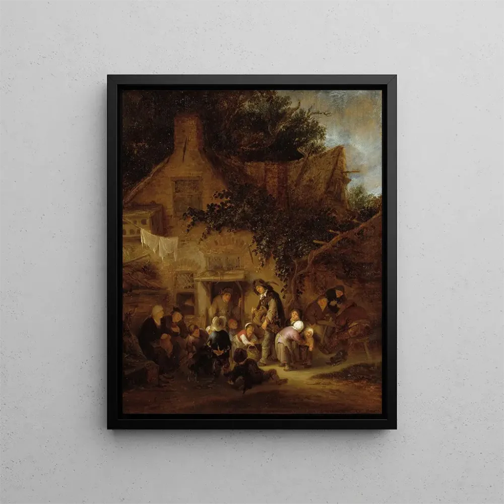 Maalaus Le joueur d'orgue de barbarie à l'extérieur d'un chalet - Adriaen van Ostade | Taidetuloste