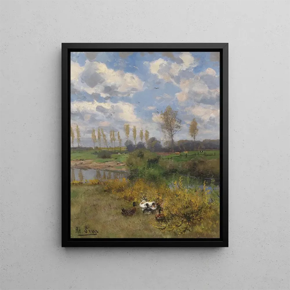 Maalaus Kanat joen rannalla - Adolf Lins | Taidetuloste