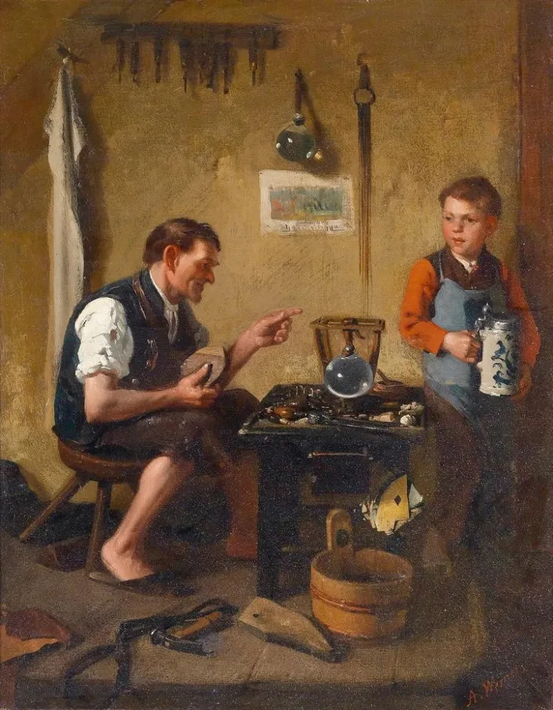 Maalaus Kengäntekijän luona - Adolf Werner | Taidetuloste