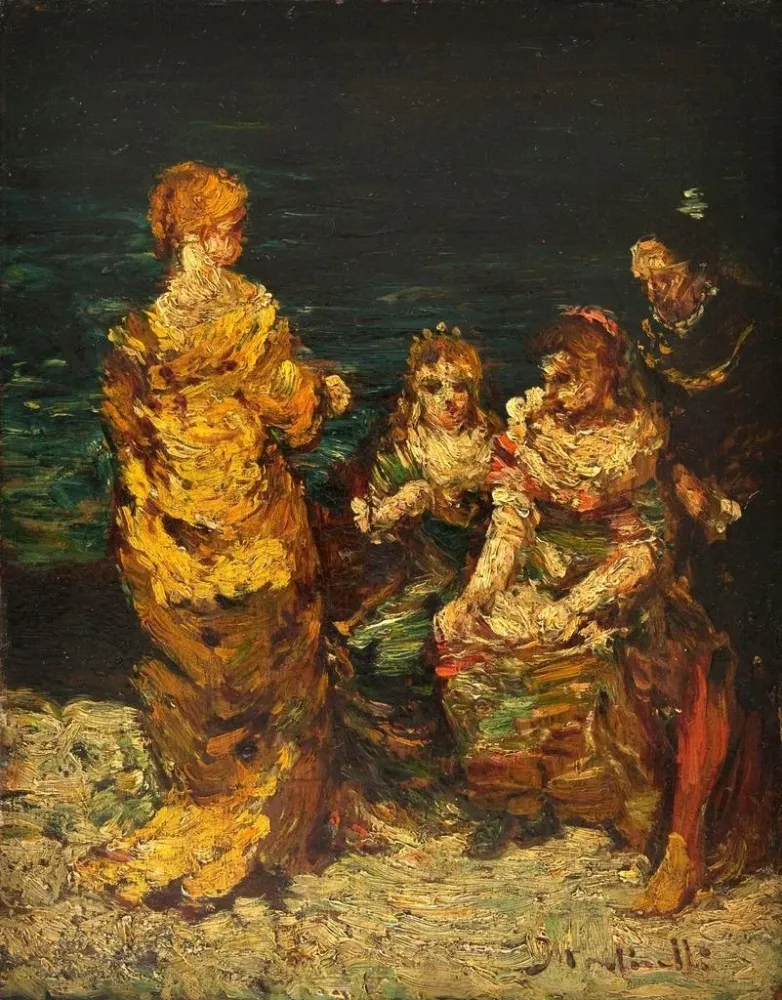 Maalaus Keskustelun keskeytyminen - Adolphe Monticelli | Taidetuloste
