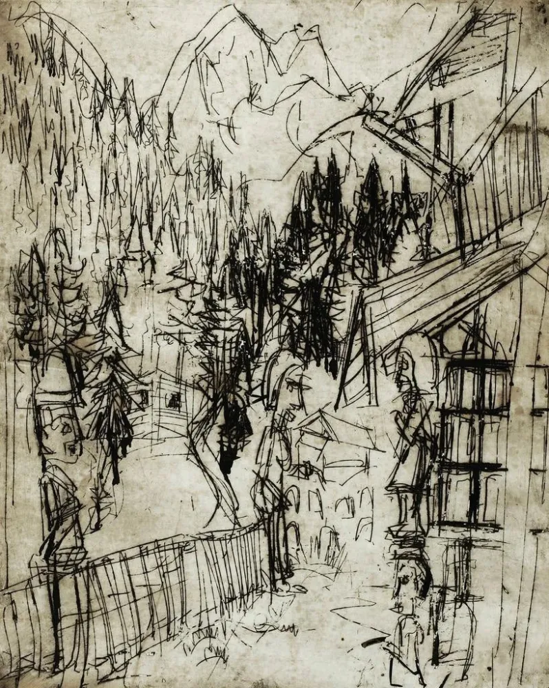Maalaus Kirchnerhaus sur le Wildboden avec vue sur le Sertig - Albert Müller | Taidetuloste