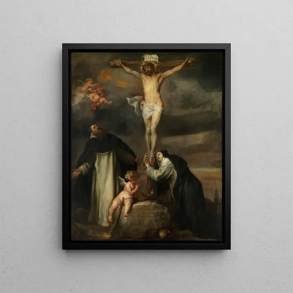 Maalaus Kristus ristiinnaulittuna, Pyhä Katariina Siena, Pyhä Dominic ja enkeli - Antoine van Dyck | Taidetuloste