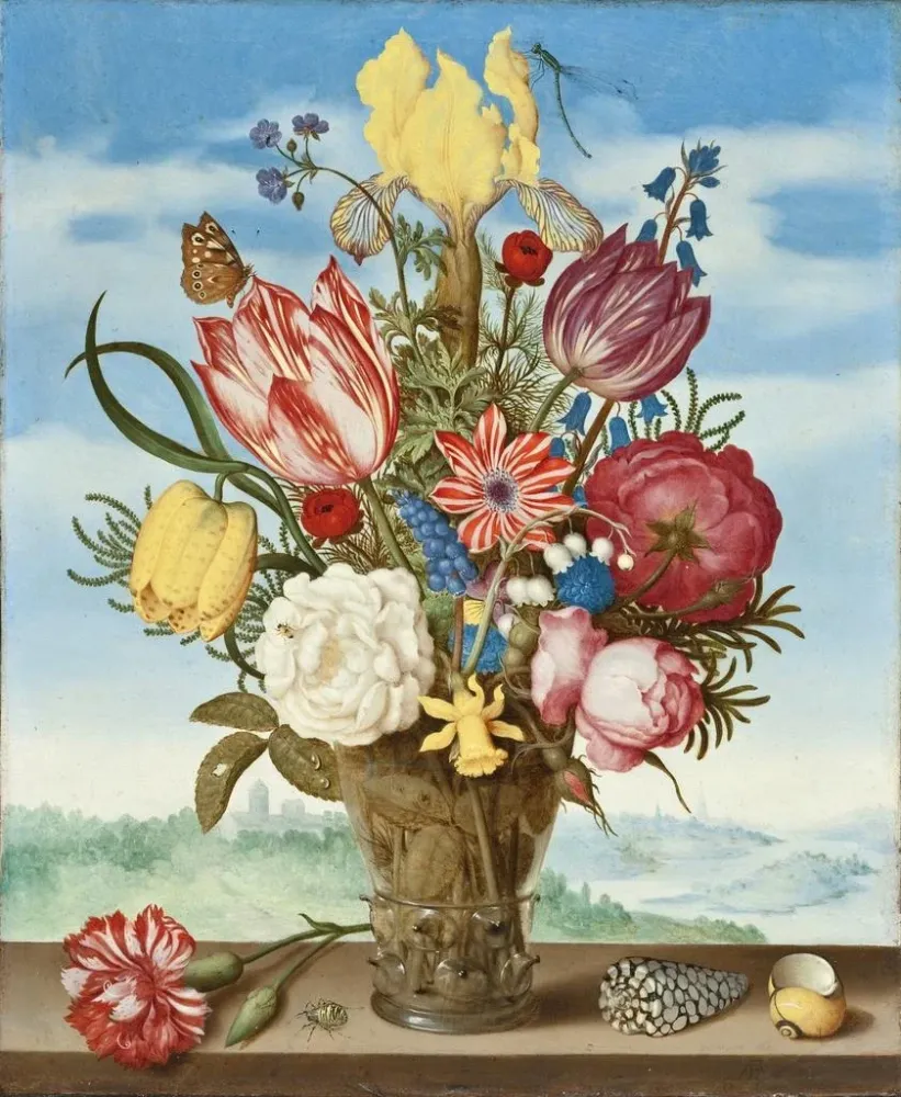 Maalaus Kukka-asetelma maljakossa reunalla - Ambrosius Bosschaert vanhempi | Taidetuloste