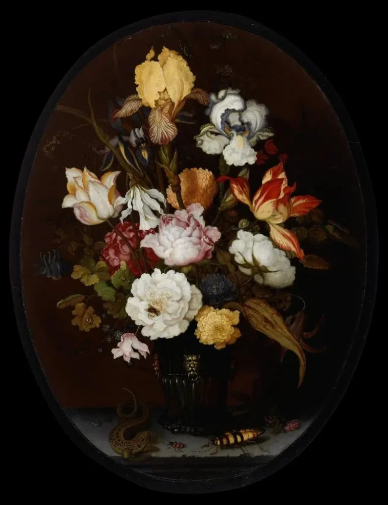 Maalaus Kukka-asetelmasta lasimaljassa - Balthasar van der Ast | Taidetuloste