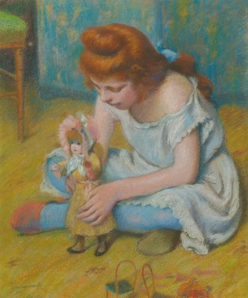 Maalaus Lapsi leikkimässä nukkea - Federico Zandomeneghi | Taidetuloste