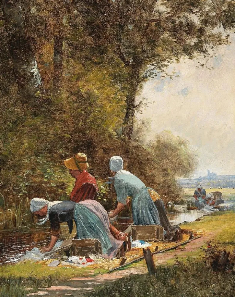 Maalaus Lavandières au bord de la rivière - Anonyme | Taidetuloste