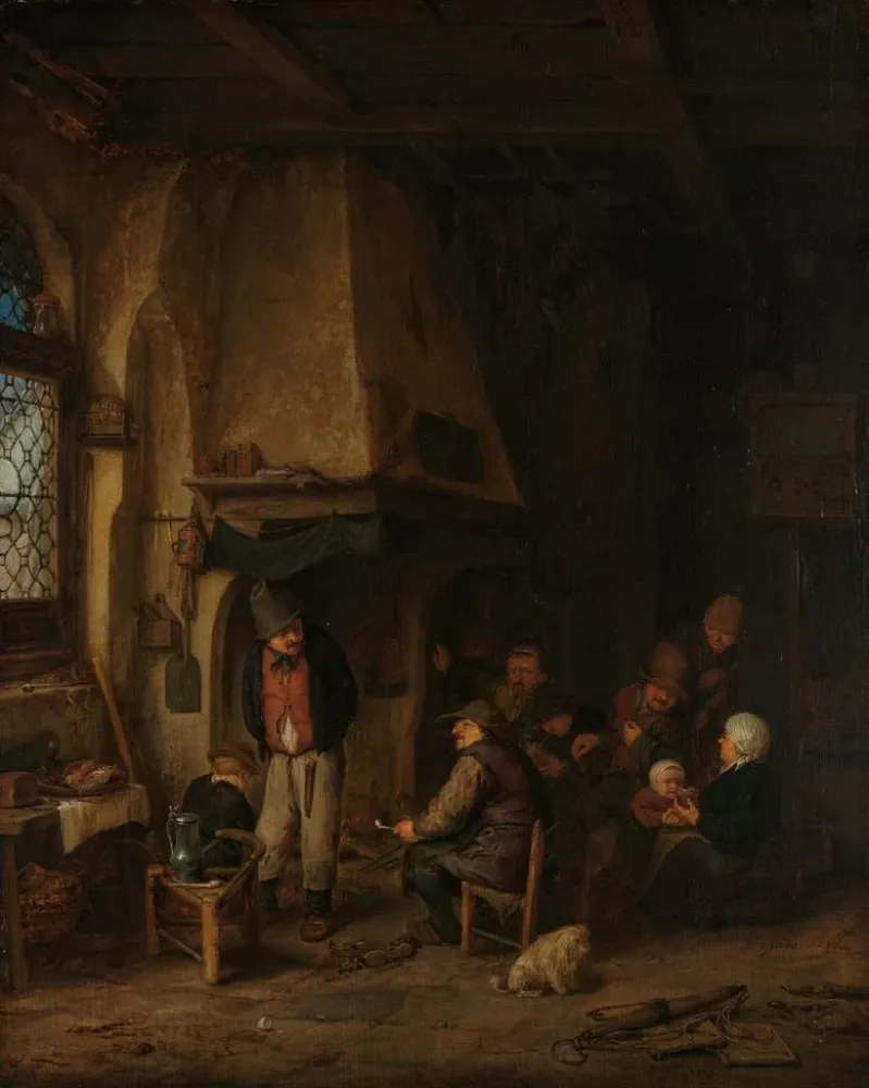 Maalaus "Les Paysans patineurs dans un intérieur" - Adriaen van Ostade | Taidetuloste