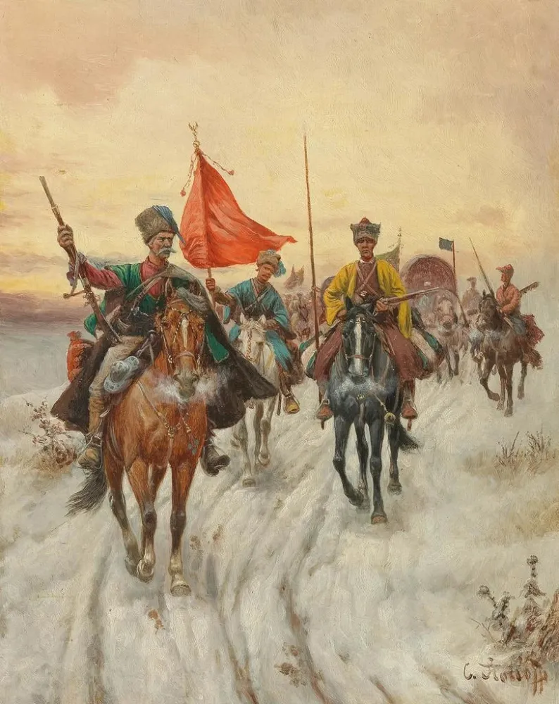Maalaus L'Escorte - Adolf Baumgartner-Stoiloff | Taidetuloste