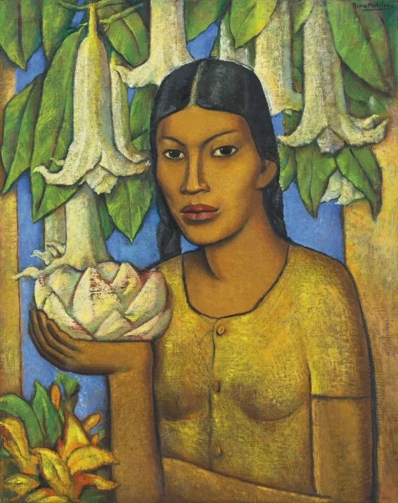 Maalaus L'Indien des floripondios - Alfredo Ramos Martínez