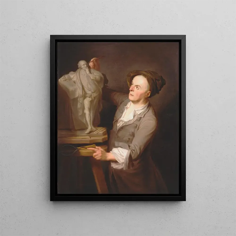Maalaus Louis-François Roubiliac muovaamassa monumenttia Shakespeare - Adrien Carpentiers | Taidetuloste