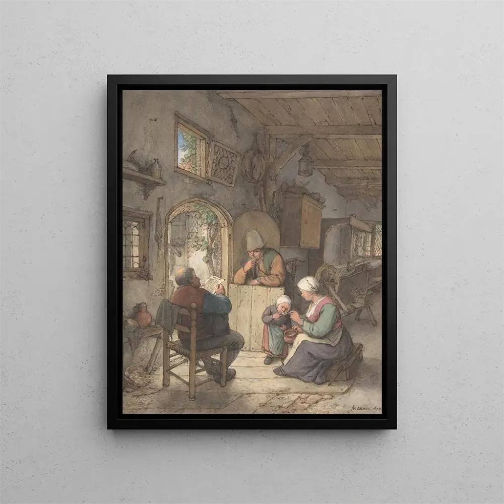 Maalaus Lukemassa uutisia Weavers Cottage - Adriaen van Ostade | Taidetuloste