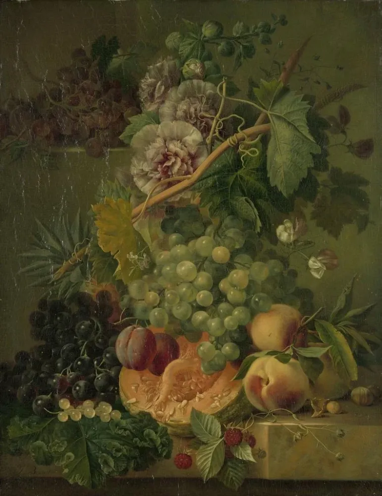 Maalaus Luontoaiheinen kukkien ja hedelmien still life - Albertus Jonas Brandt | Taidetuloste