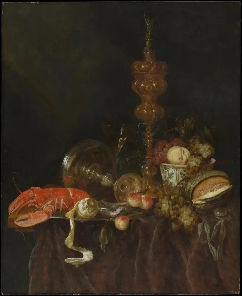 Maalaus Luontoaiheinen still life hummerin ja hedelmien kanssa - Abraham van Beyeren | Taidetuloste