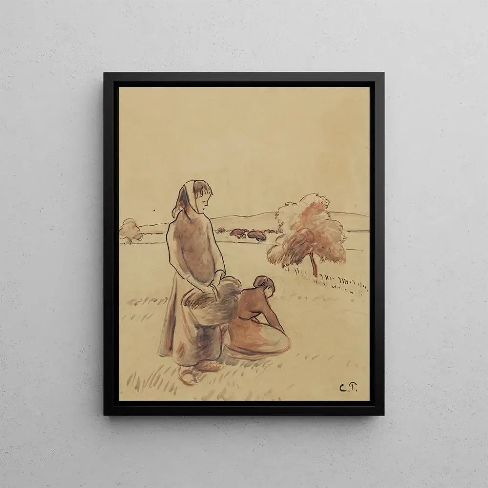 Maalaus Maalaisten maisemassa nurmella - Camille Pissarro | Taidetuloste