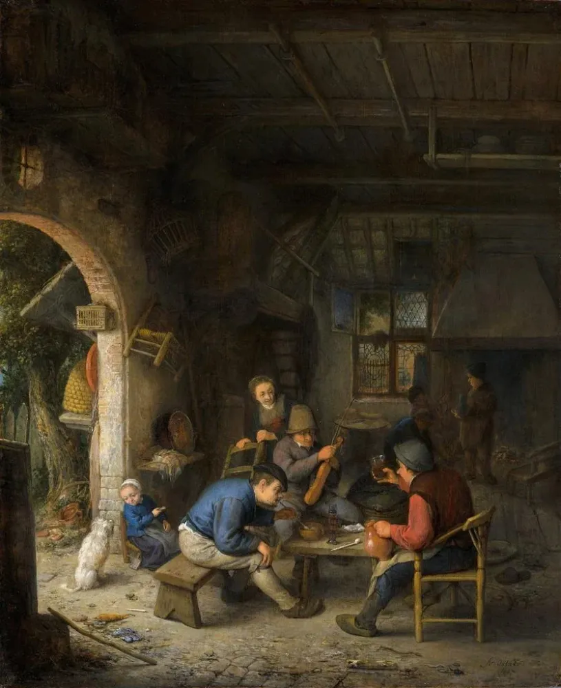 Maalaus Maalausmaalaus kyläläisistä majatalossa - Adriaen van Ostade | Taidetuloste