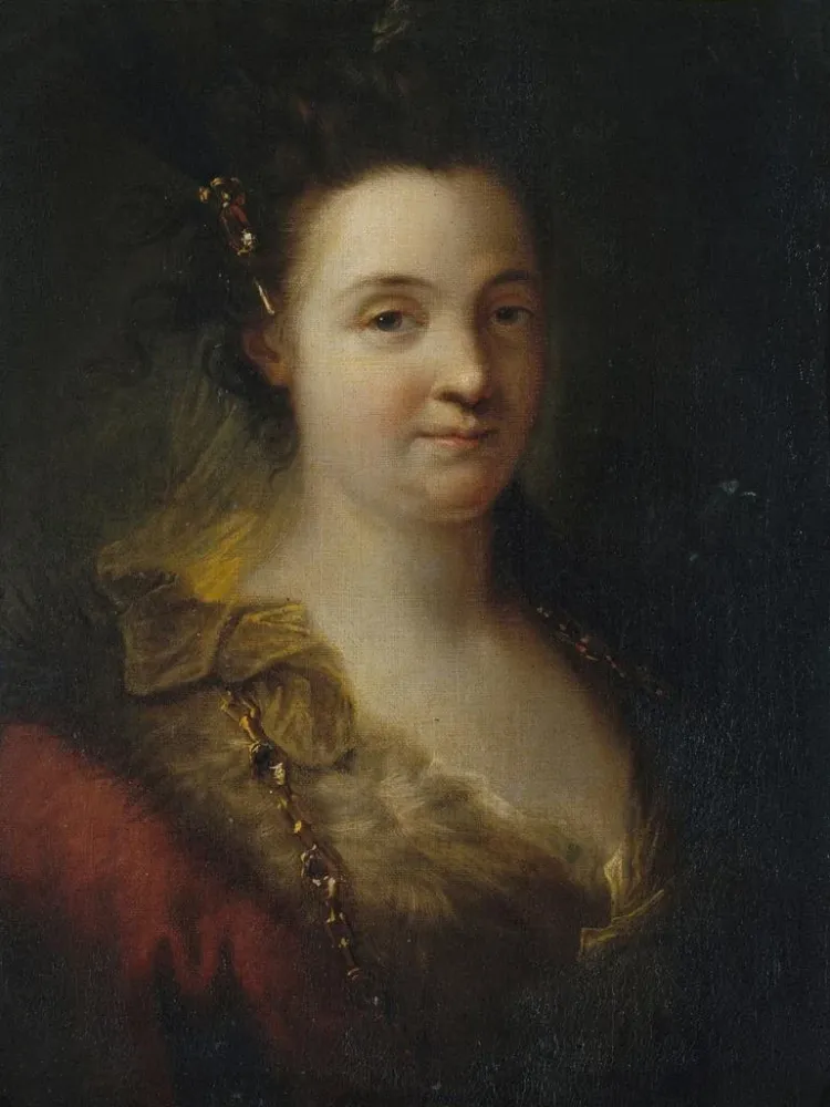 Maalaus Mademoiselle Duclos Marie-Anne de Châteauneuf 1670-1748 nimeltään Société de la Comédie Française - Alexis Grimou...