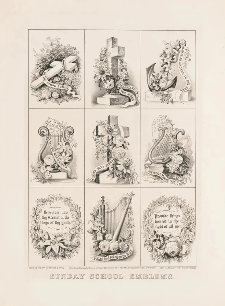 Maalaus Émblèmes de l'école du dimanche - Currier Ives | Taidetuloste