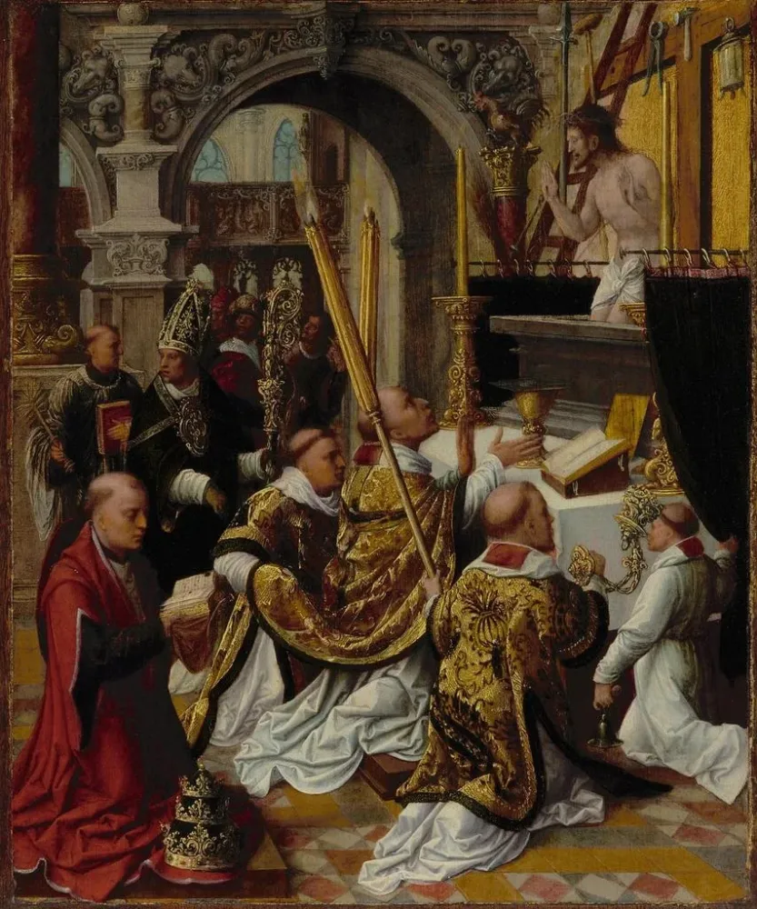 Maalaus La messe de saint Grégoire le Grand - Adriaen Isenbrandt | Taidetuloste