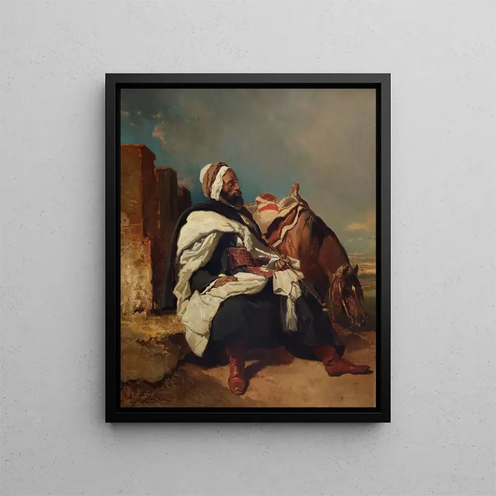Maalaus Mies arabi istuu hevosen kanssa - Alfred de Dreux | Taidetuloste