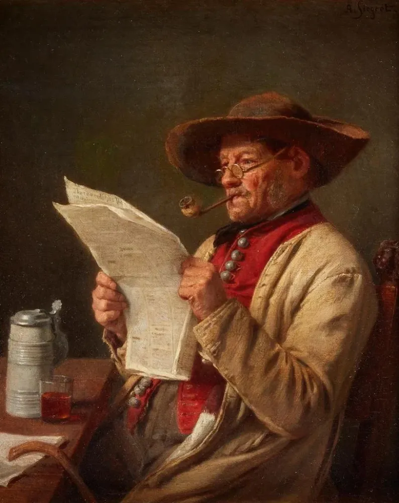Maalaus Mies lukemassa uutisia - August Friedrich Siegert | Taidetuloste