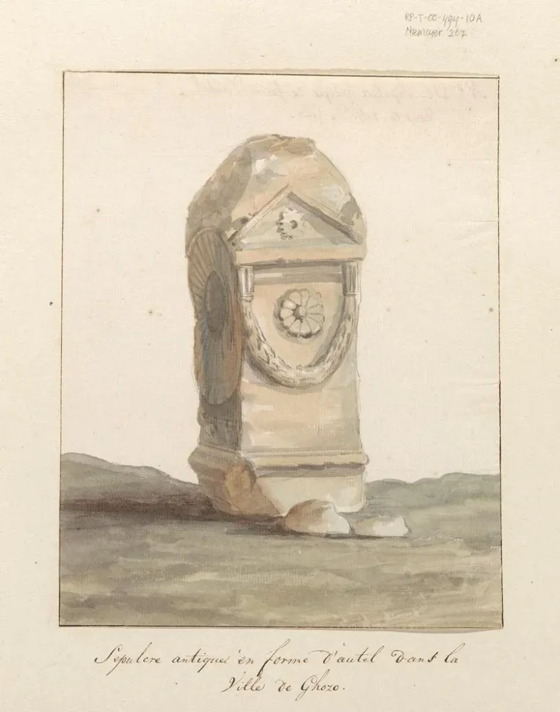 Maalaus monumenttihautakivestä klassisen alttarin muodossa Gozo-saaressa - Abraham Louis Rodolphe Ducros | Taidetuloste