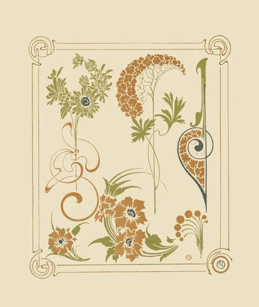 Maalaus Motif abstrakti kukkien ja arabesquien pohjalta - Alphonse Mucha | Taidetuloste