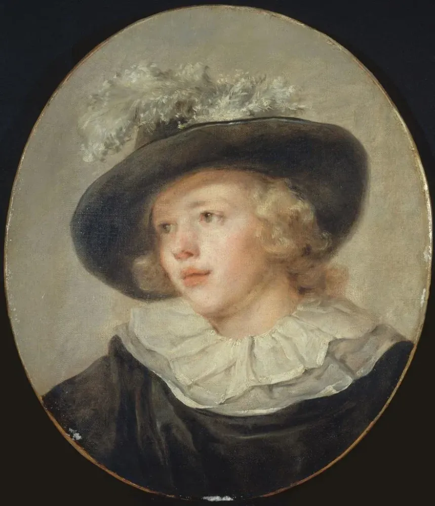 Maalaus Muotokuva nuoresta pojasta höyhentä sisältävällä hatulla - Jean - Honoré Fragonard | Taidetuloste