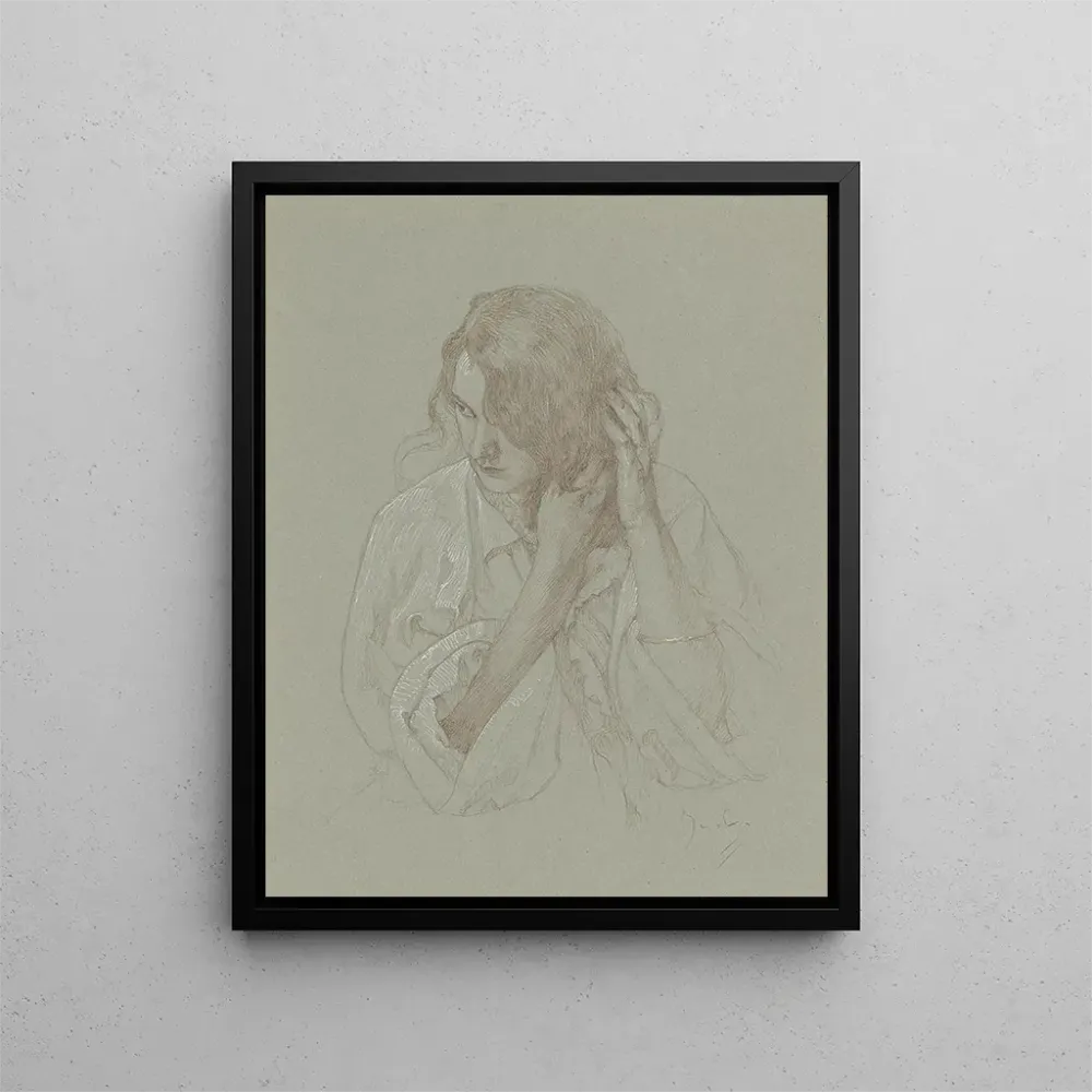 Maalaus Muotokuva tytöstä, jolla on kädet hiuksissa - Alphonse Mucha | Taidetuloste