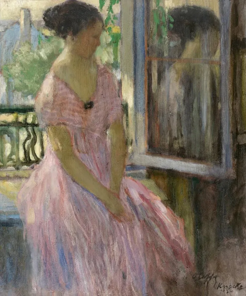 Maalaus Nainen ikkunassa - Auguste Oleffe | Taidetuloste