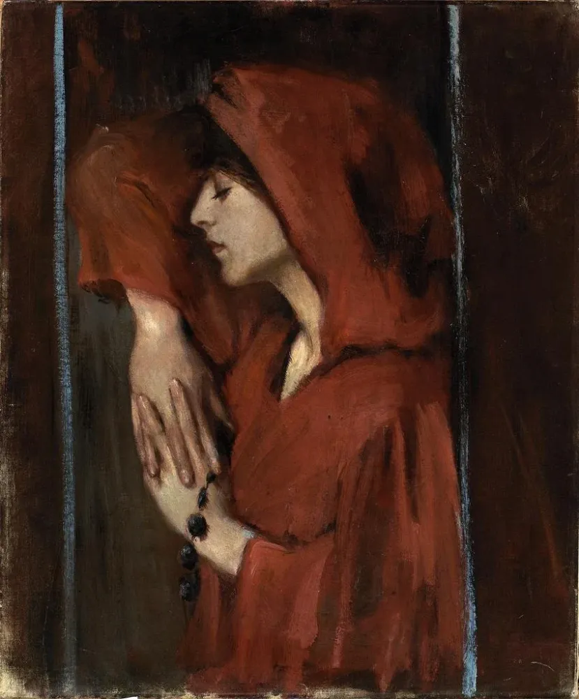 Maalaus Nainen Punaisessa Huivissa - Alice Pike Barney | Taidetuloste