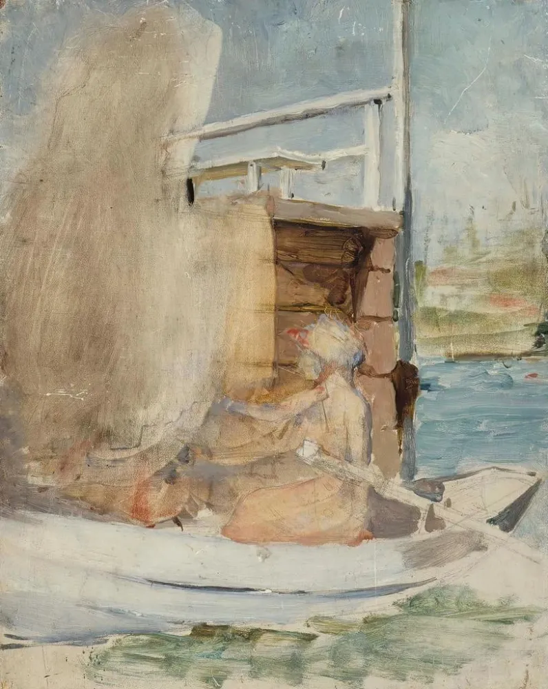 Maalaus Nainen veneessä laiturilla (Tapauskonflikti) - Albert Edelfelt | Taidetuloste