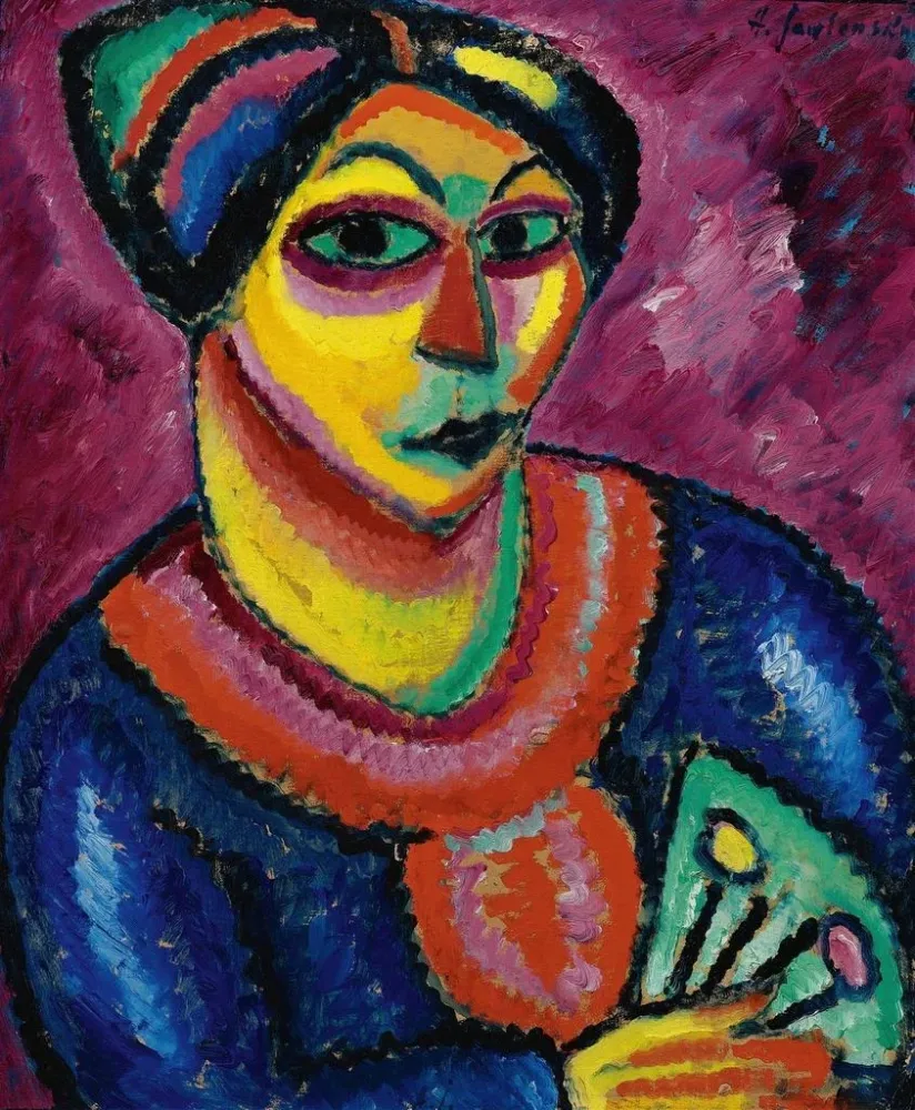 Maalaus Nainen vihreän viuhkan kanssa - Alexej von Jawlensky | Taidetuloste