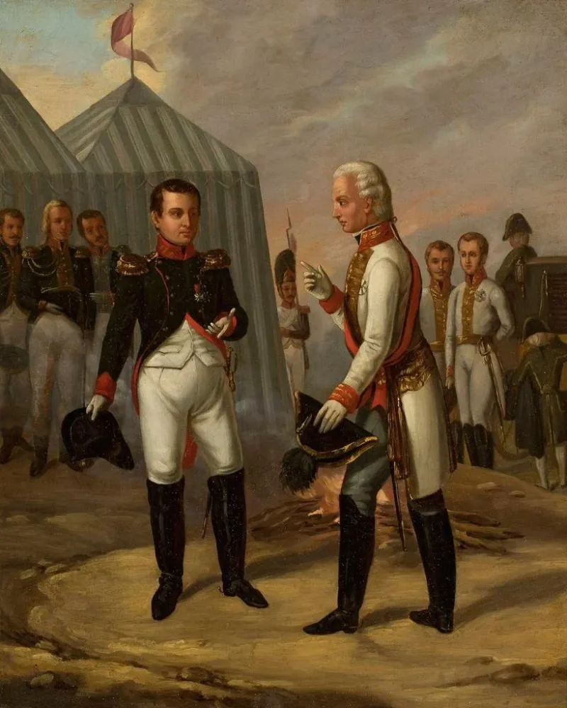 Maalaus Napoleon ja François II Austerlitzin taistelun jälkeen - Aleksander Stankiewicz | Taidetuloste