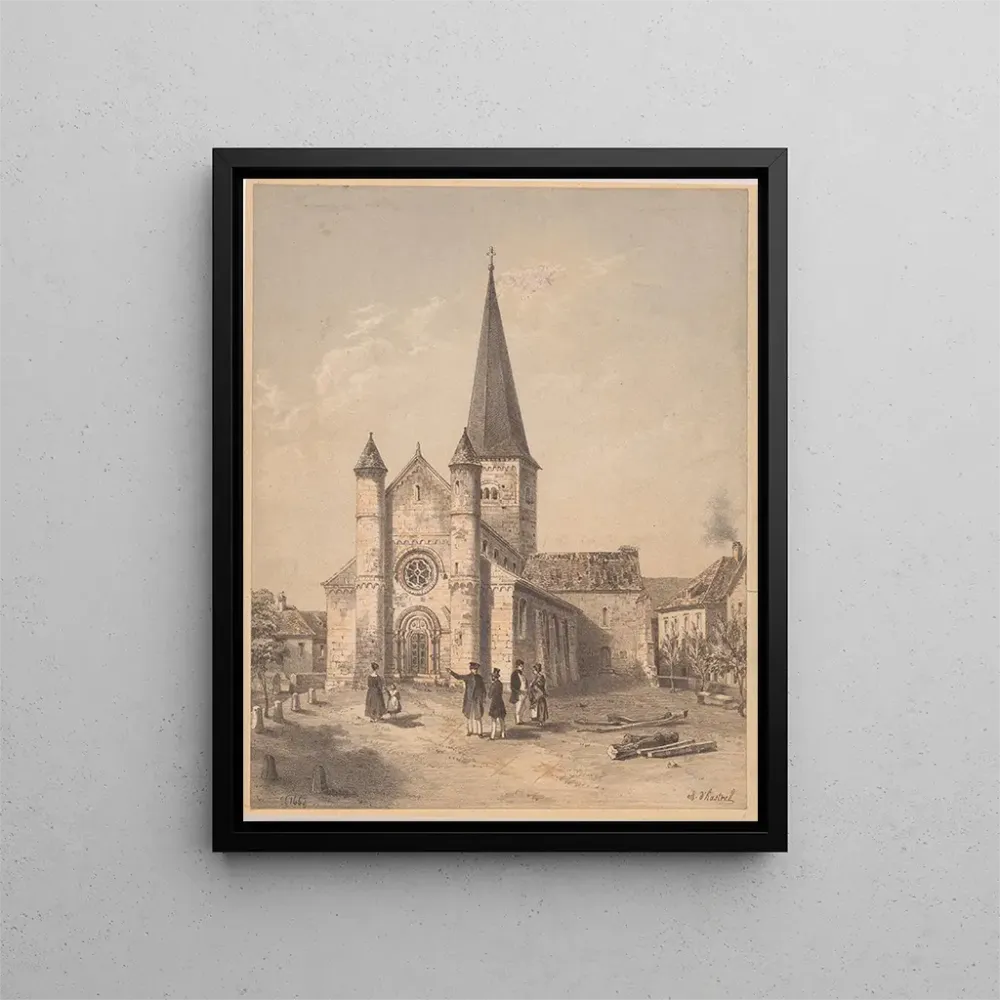 Maalaus Neuwiller-lès-Saverne Saint-Adelphe kirkon näkymästä - Adolphe Hastrel de Rivedoux | Taidetuloste
