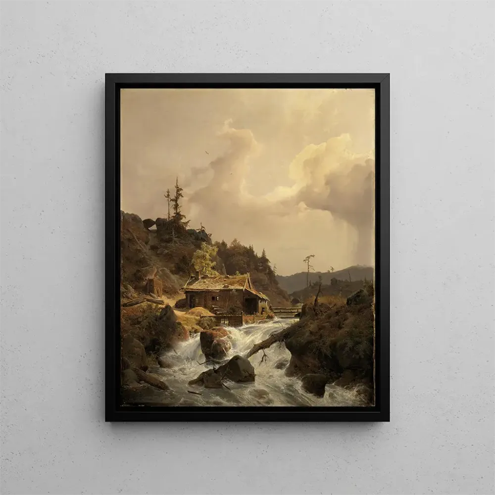 Maalaus Norjan maisemasta myllyn kanssa - Andreas Achenbach | Taidetuloste
