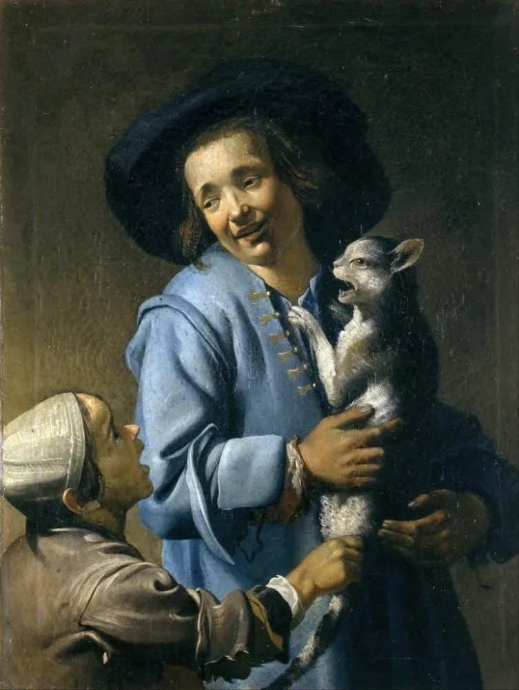 Maalaus Nuoret leikkivät kissan kanssa - Abraham Bloemaert | Taidetuloste