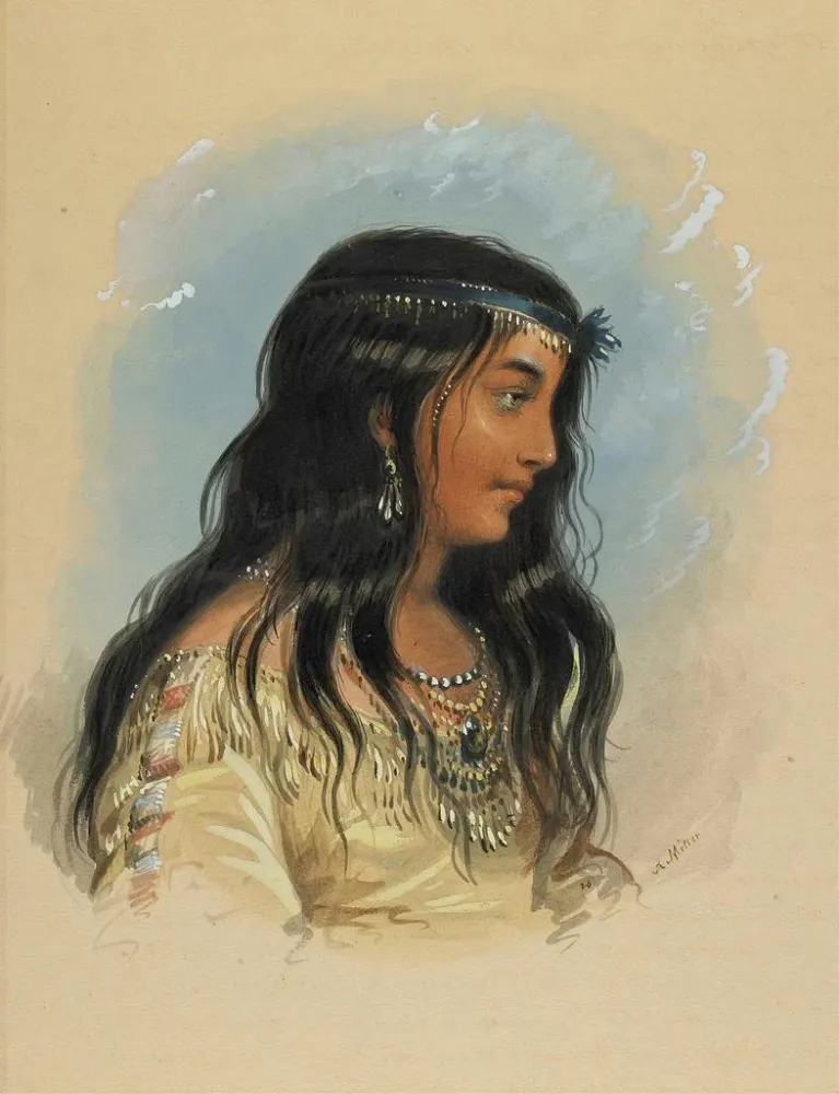 Maalaus Nuori nainen T Heads Plates - Alfred Jacob Miller | Taidetuloste