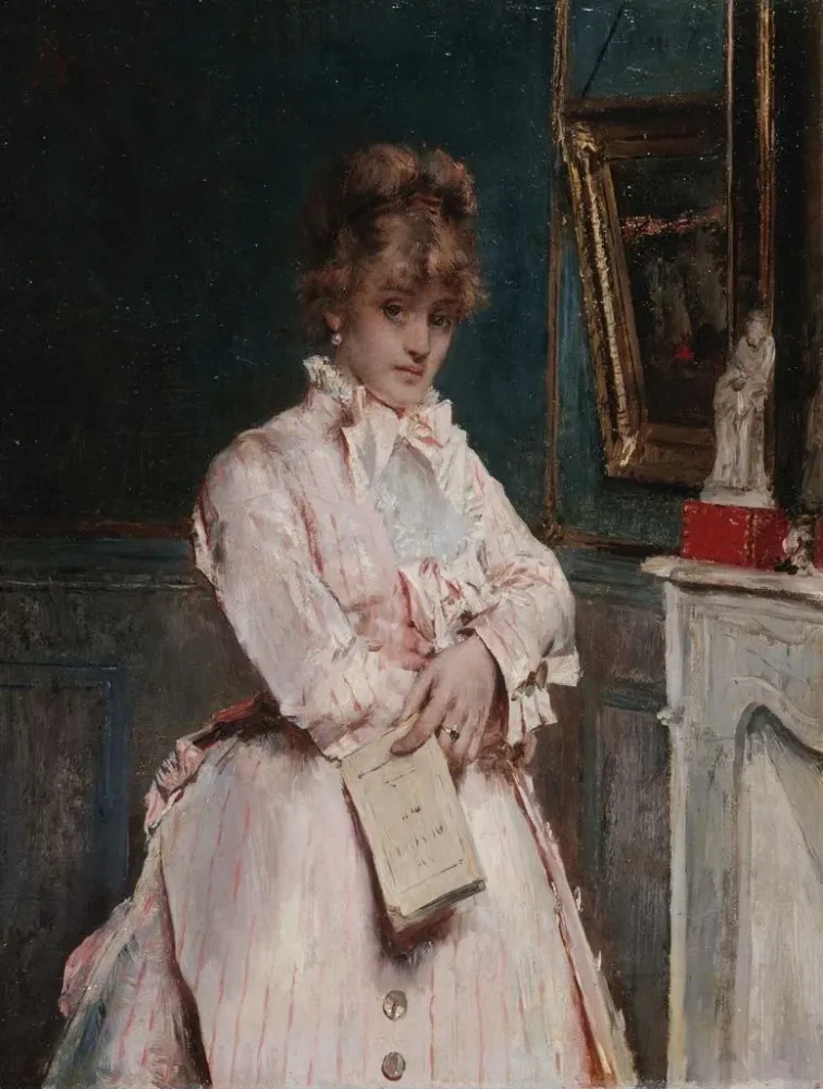Maalaus Nuori nainen, joka pitää kirjaa - Alfred Stevens | Taidetuloste