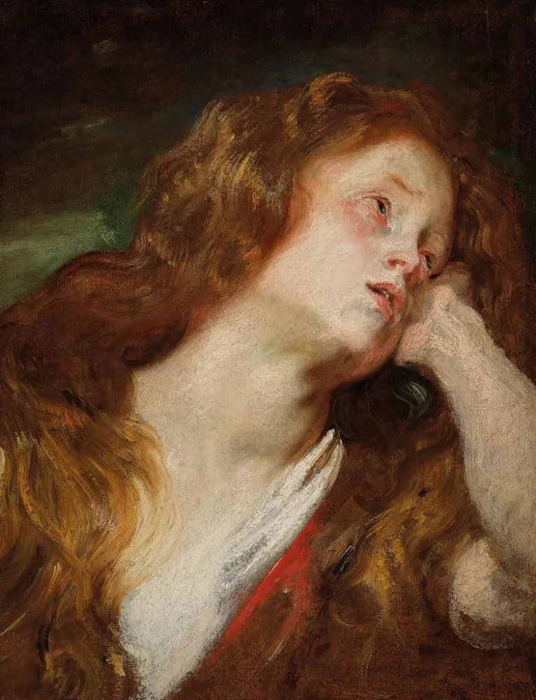 Maalaus Nuori nainen lepää päänsä, todennäköisesti Madeleine penitente - Antoine van Dyck | Taidetuloste