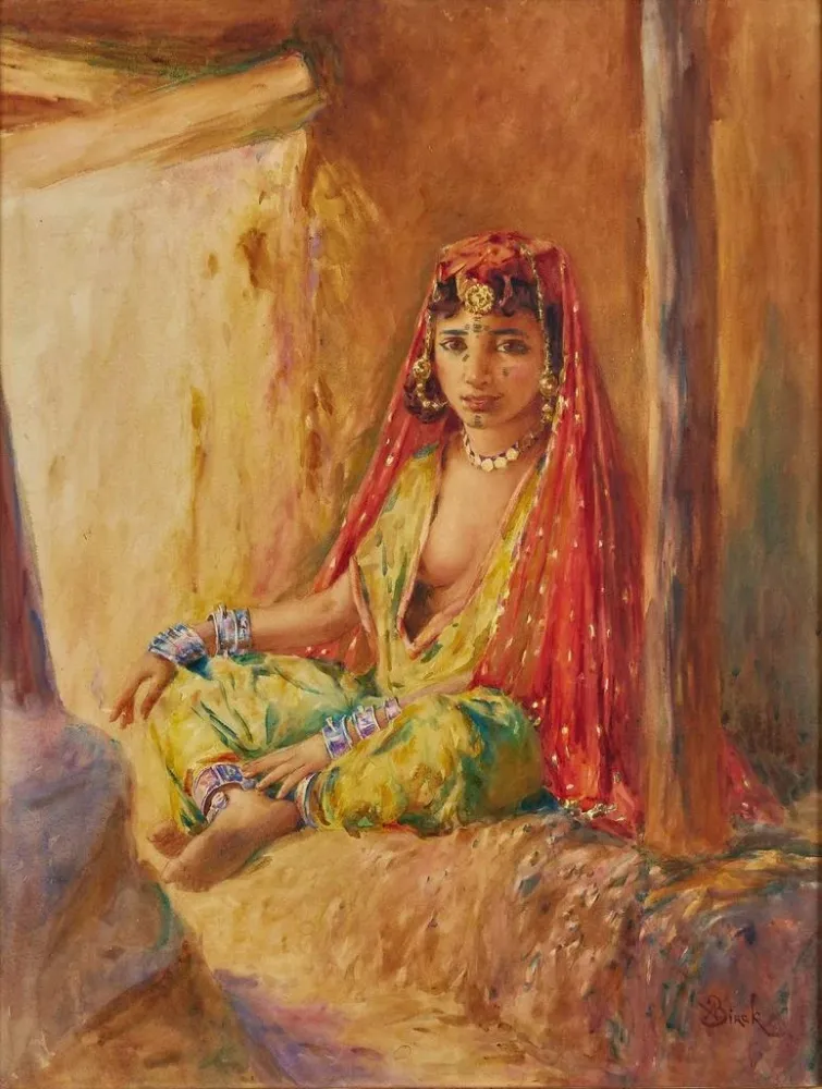 Maalaus Ouled Naïl au voile rouge - Alphonse Birck | Taidetuloste