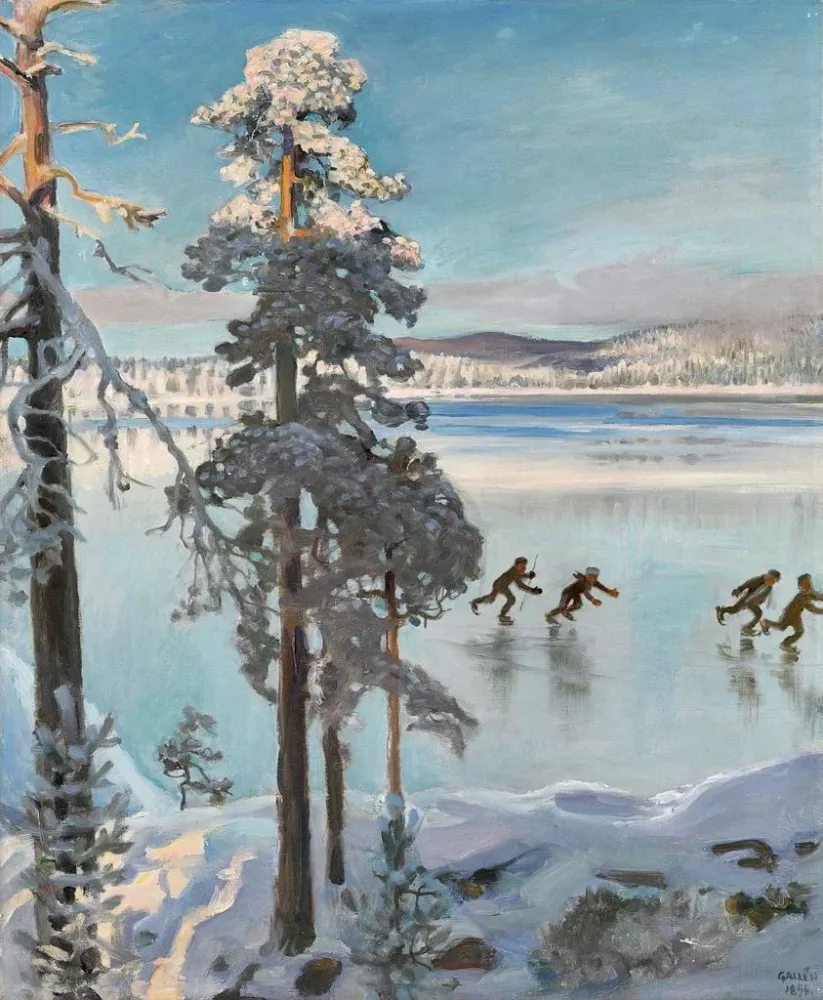 Maalaus Patineurs sur le lac Ruovesi - Akseli Gallen-Kallela | Taidetuloste