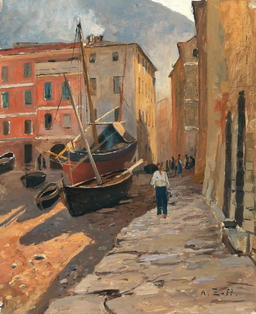 Maalaus Un port sur la Riviera - Alfred Zoff | Taidetuloste